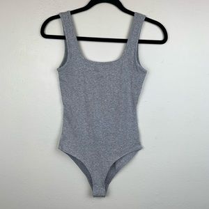NWT Grey Ribbed Scoop Neck Tank Top Snap Bodysuit